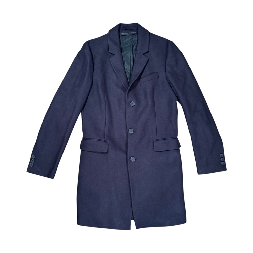Drykorn Men Long Coat Wool Blend Size Medium Slim Fit Dark Blue Made In Romania
